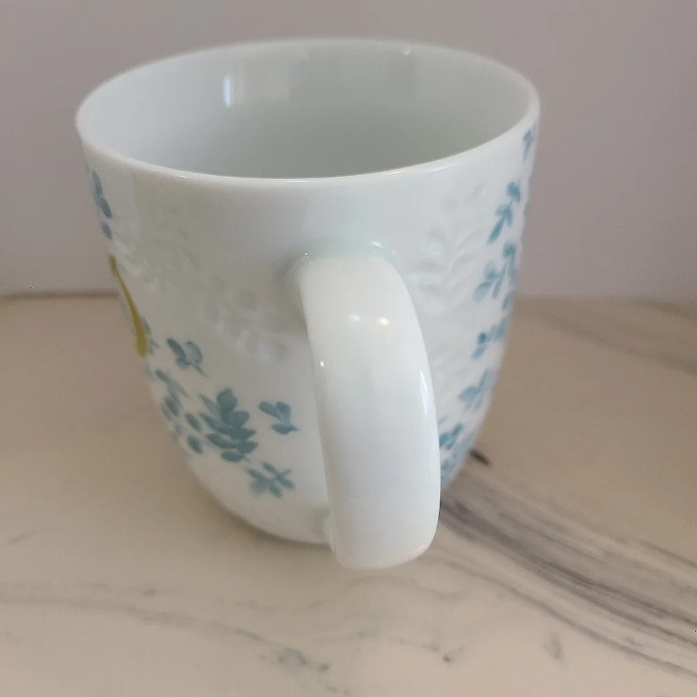 Pier 1 Imports Floral Embossed White Blue Monogram Letter P Coffee Tea Mug